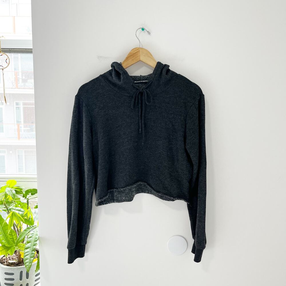 Brandy Melville Gray Cropped Hoodie Sweatshirt One Size